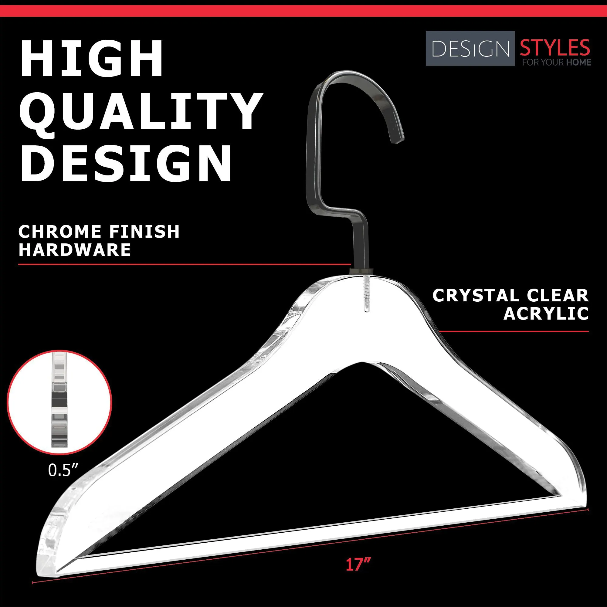 Simply Brilliant Matte Black Hook Acrylic Hangers with Bar - 10 Pack