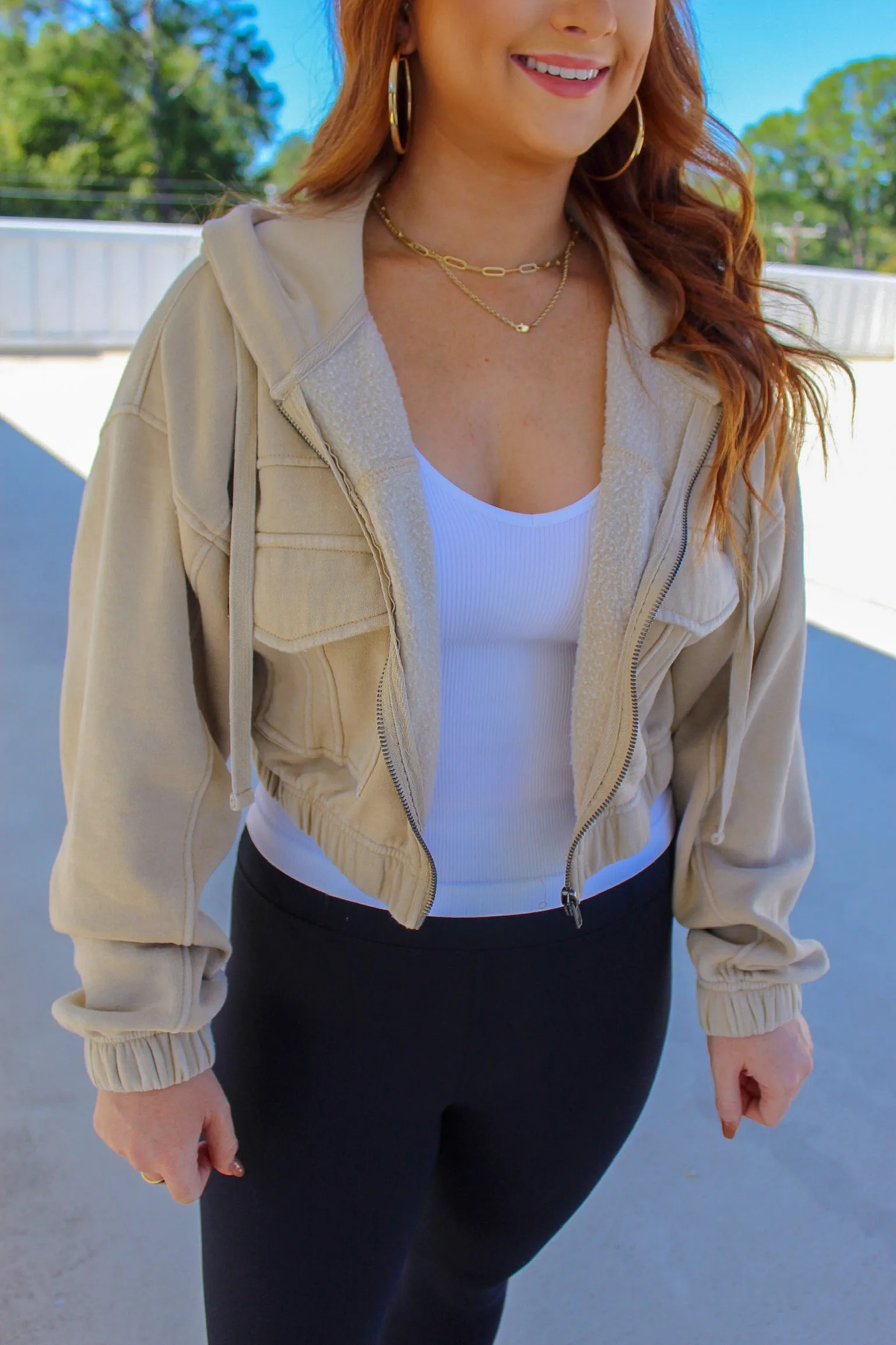 Skylar Crop Athleisure Jacket- Natural