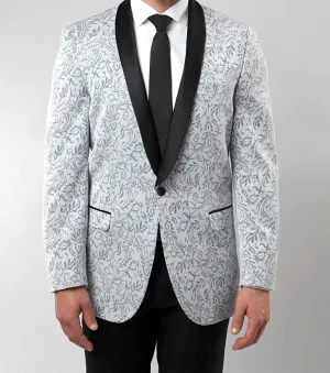 Sliver Slim Fit Floral Pattern Blazer Satin Shawl Collar