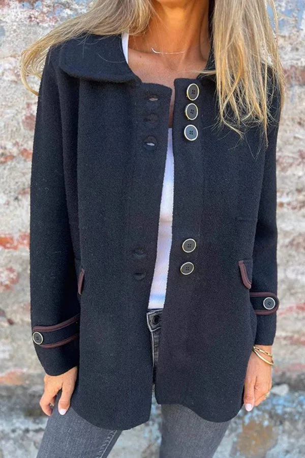 Solid Color Lapel Long Sleeve Button Loose Coat