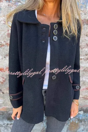 Solid Color Lapel Long Sleeve Button Loose Coat