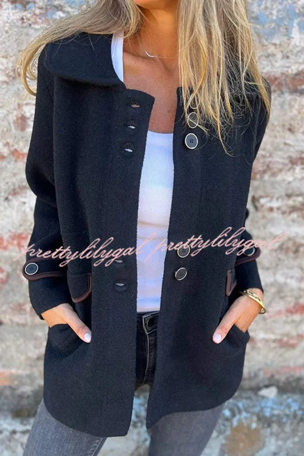 Solid Color Lapel Long Sleeve Button Loose Coat