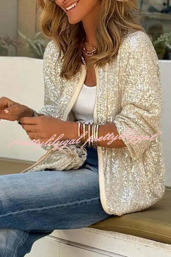 Star Kisses Sequin Zipped Long Sleeve Relaxed or Party Coat