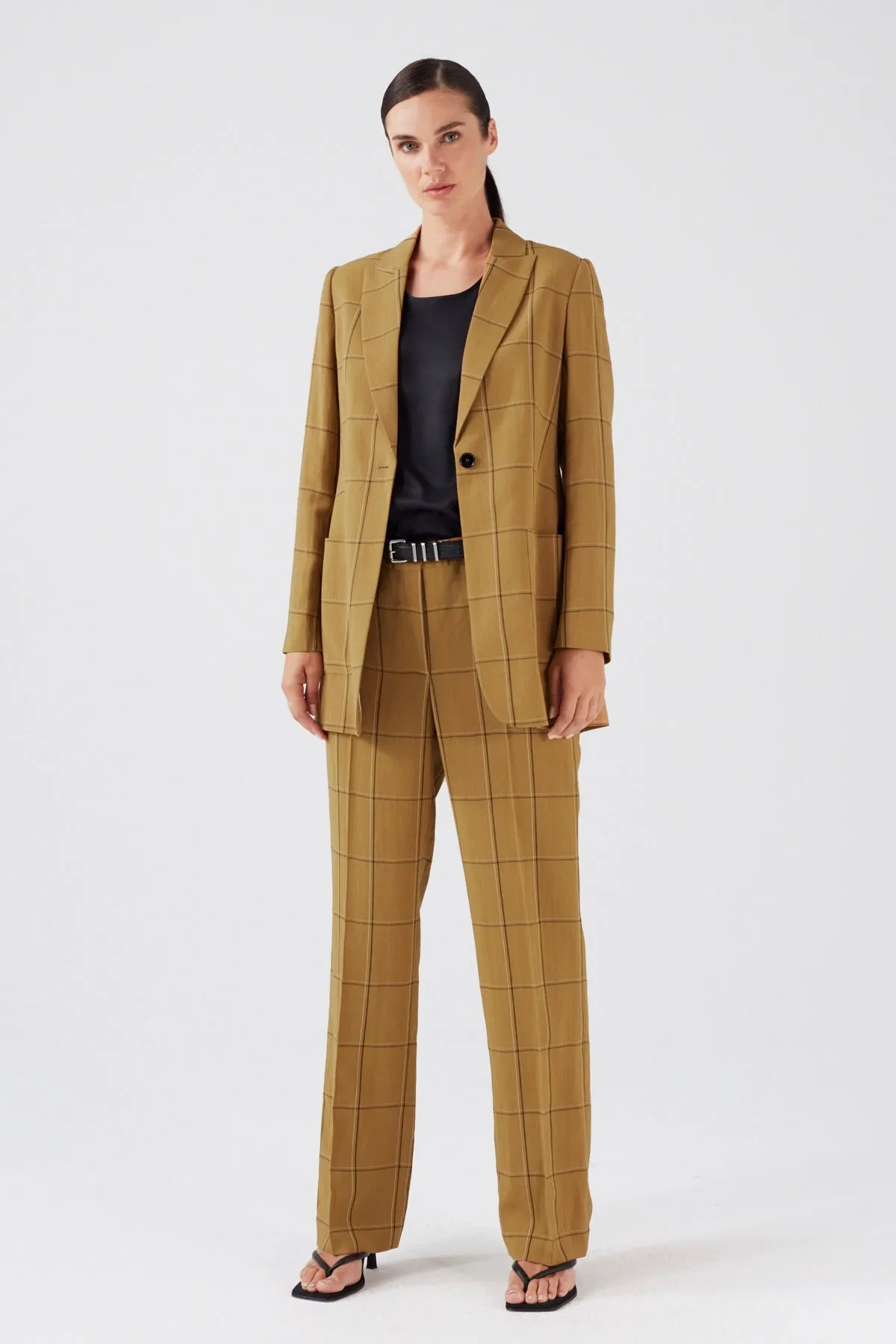 VISCOSE SINGLE BREASTED BLAZER IN CHECKS