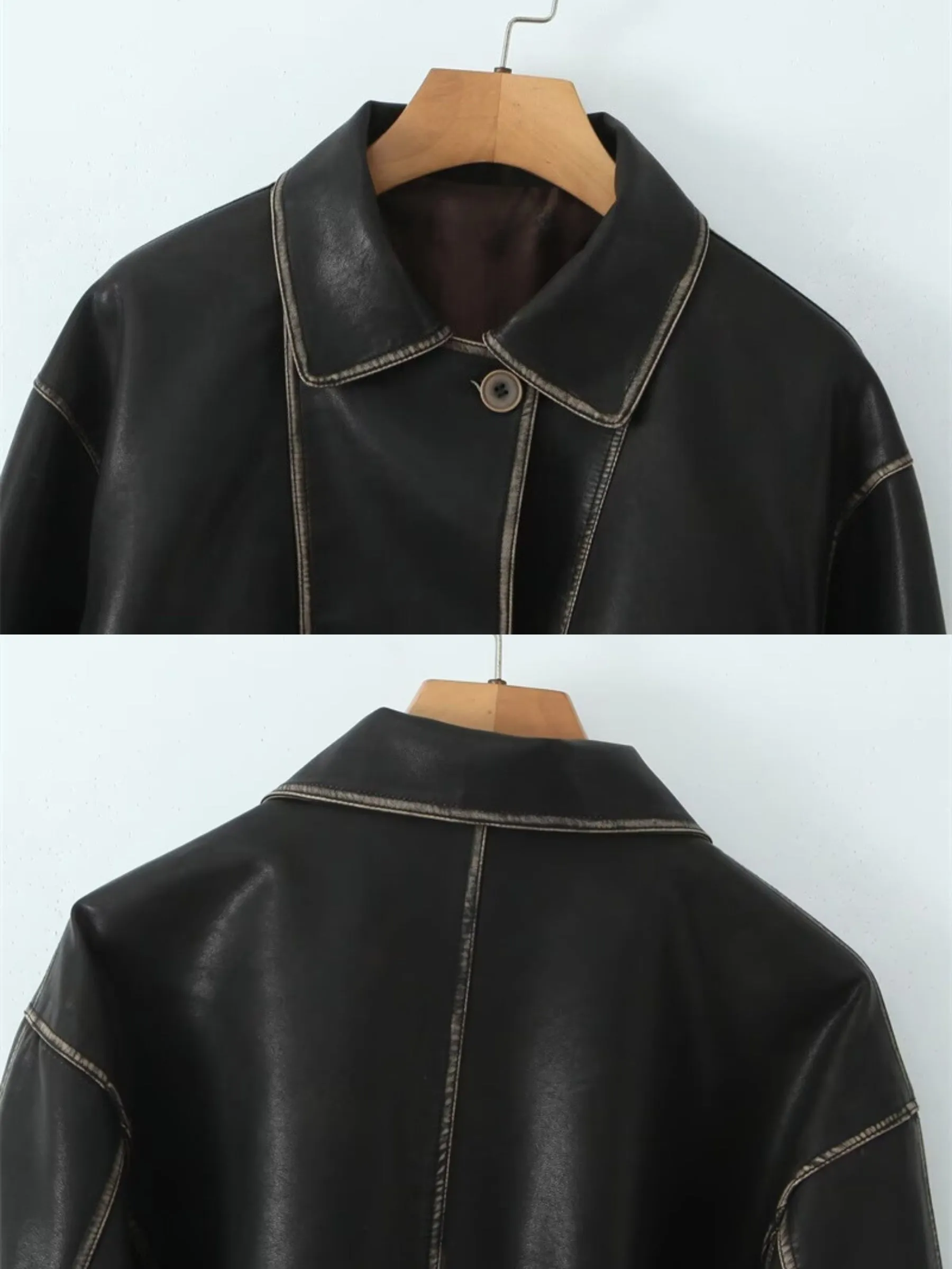 Wenkouban-Winter Outfits Christmas Amylah Vintage Faux Leather Jacket