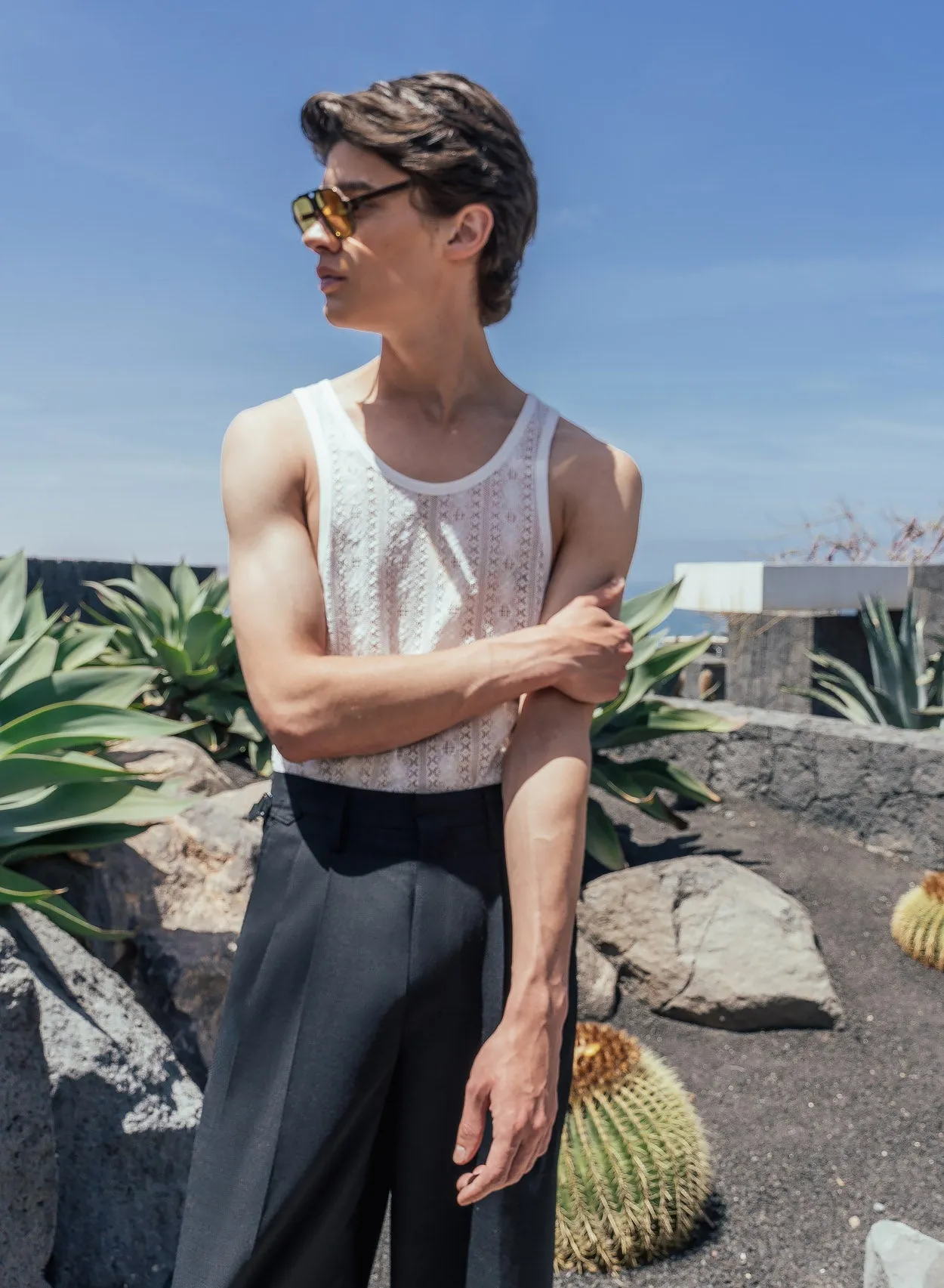 White Lace Cotton Vest Shirt