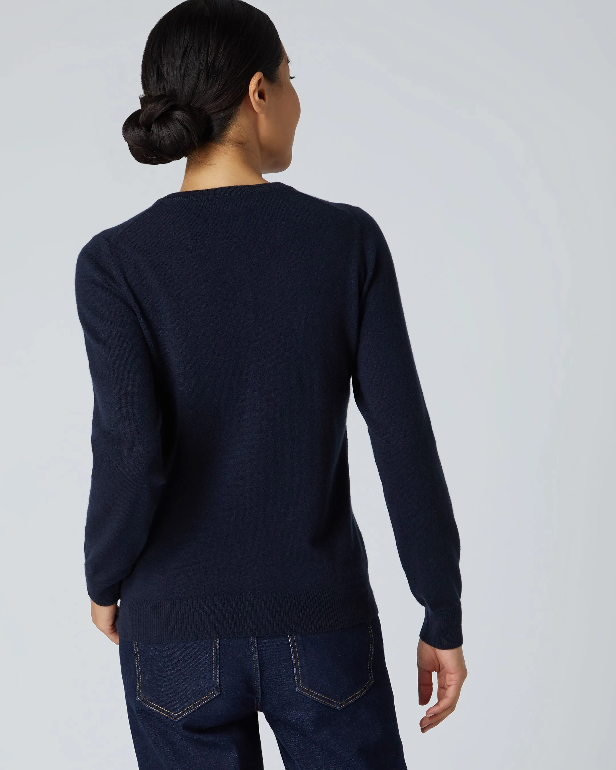 Women's Olivia Round Neck Cashmere Cardigan Navy Blue